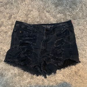 black ripped american eagle jean shorts